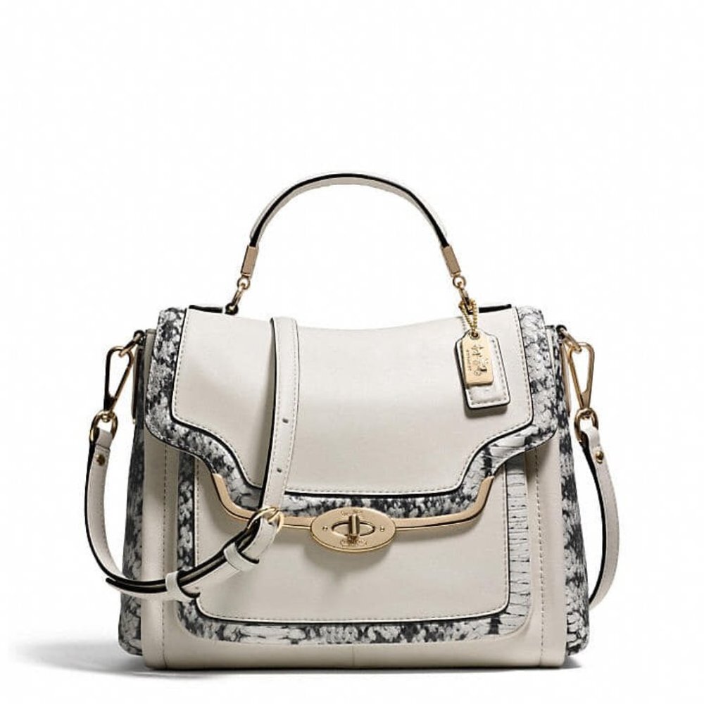 COACH MADISON TWO TONE PYTHON EMBOSSED EXOTIC LEATHER SADIE FLAP SATCHEL 27849